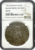 1550 | Germany | Taler | Brandenburg | AU-53