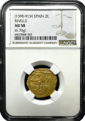 1590-91 | Seville, Spain | 2 Escudo | NGC AU-58
