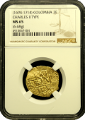 Colombian Gold Two Escudo NGC Mint State 65 (1694-1714)