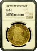 1743 Mexican 8 Escudo| NGC MS 62
