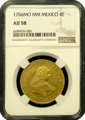 1756 Mexican 4 Escudo| NGC AU 58