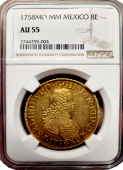 1758 Mexican | 8 Escudo | NGC About Uncirculated 55