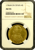 1786 Spanish Gold 4 Escudo NGC AU 55