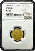 1789 | Italy | 1/2 Dop | Sardinia | NGC | MS-61