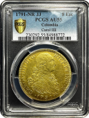 1791-NR | Columbia | 8 Escudo | PCGS AU-55