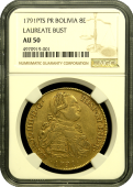 1791 Bolivia 8 Escudo | NGC | AU50 - Quality 