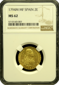 1794 Spanish 2 Escudo NGC MS 62