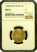 1796 Spanish 2 Escudo NGC MS 61