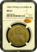 1800-799 | Columbia | 8 Escudo | NGC | MS-61