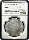 1811| Paris, France | 5 Francs | NGC | MS-61