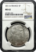 1811| Paris, France | 5 Francs | NGC | MS-62