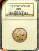 1840 Dahlonega | $5 Liberty Gold | AU-50
