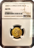 1843 C | $2.5  Large Date | Liberty | AU-55