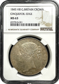 1845 | VIII G. Britain Crown | Cinquefoil Edge | MS-63