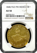 1848/7 Guanajuato, Mexico 8 Escudo | NGC AU 58