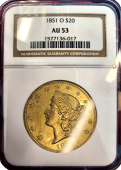 1851 New Orleans | $20 Gold Liberty | AU 53