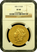 1851 O | $20 Gold Liberty | XF 40