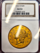 1852 | O | $20 Gold Liberty | AU-53
