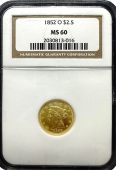 1852-O | 2.5 Liberty | PCGS | MS-60