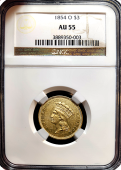 1854-O | $3 Princess Gold | NGC | AU55