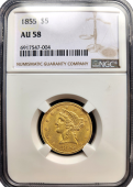 1855 | Liberty $5 | NGC AU-58