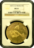 1857-Mexico |"Hand on Book" | 8-Escudo | NGC MS61