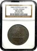 1860 | $20 Copper K4A |  Clark Gruber | NGC | MS-62-BN
