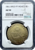 1861 | Mexico |"Hand on Book" | 8-Escudo | NGC AU50