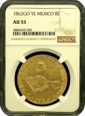 1862 Mexico 8 Escudo | NGC | AU 55