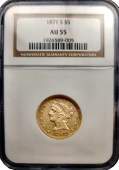 1871-S | $5 Liberty Gold Head | NGC | AU-55