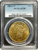 1884-CC | $20 Liberty Gold | PCGS AU-58