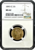 1890-CC $5 Liberty Gold Head | NGC | MS62