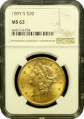 1897-S $20 Liberty Gold Coin NGC/PCGS MS-63 Quality