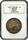 1913 | German | Prussia | 3 Mark | NGC MS 67 