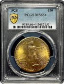 1928 $20 | St. Gaudens | PCGS | MS66+