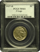 1937-D Buffalo Nickel 3 Legs | PCGS | MS 61