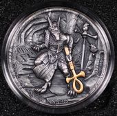2019 2-oz  Niue Silver Gods of Anger Anubis High Relief Antiqued Coin with Gold Gilding