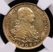 1808-M Spain 2 Escudos Charles III NGC AU-58