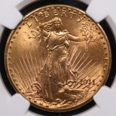 1911-D $20 St. Gaudens Double Eagle NGC MS-66+