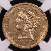 1857-S $5 Liberty Head Half Eagle – NGC AU55