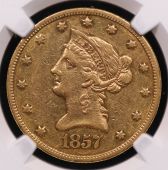 1857-S $10 Liberty Head Eagle – NGC AU53