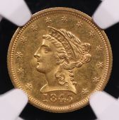 1845 $2.5 Liberty Head Quarter Eagle – NGC MS62