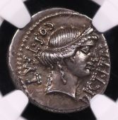 Julius Caesar AR Denarius (c. 46 BC) Ceres & Priestly Implements – NGC Choice Extremely Fine