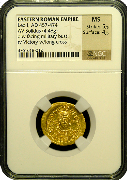 Eastern Roman Empire | Leo I | Gold Solidus | Mint State 5x4 | In Holder Eastern Roman Empire | Leo I | Gold Solidus | Mint State 5x4 | In Holder