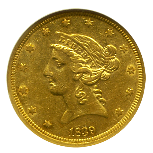 1839 $5 Liberty Gold NGC AU 58 - obverse 1839 $5 Liberty Gold NGC AU 58 - obverse