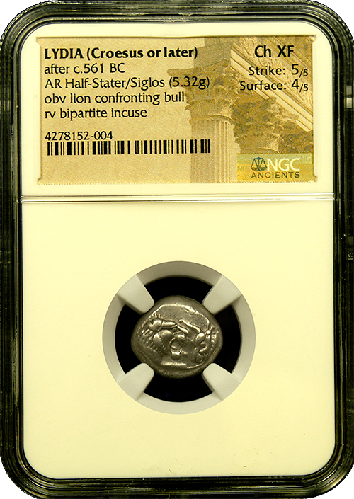 Lydia | Croesus | Half Stater | Siglos | CH-XF 5x4 | In Holder Lydia | Croesus | Half Stater | Siglos | CH-XF 5x4 | In Holder