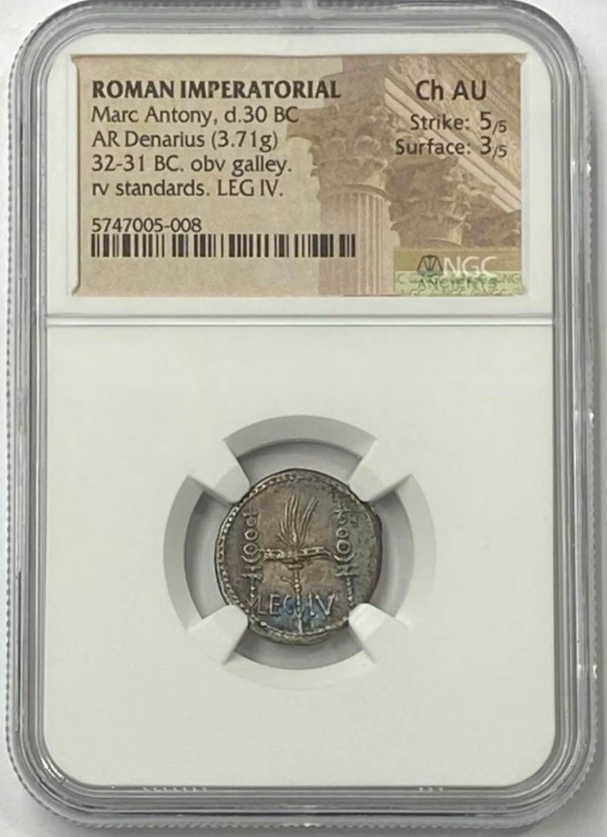 Marc Antony Silver Denarius NGC Ch AU 5x3 Marc Antony Silver Denarius NGC Ch AU 5x3