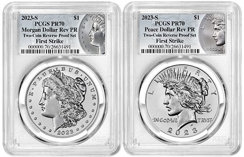 2023-S Morgan & Peace Silver Dollar Two-Coin Set PCGS Reverse First Strike Proof-70