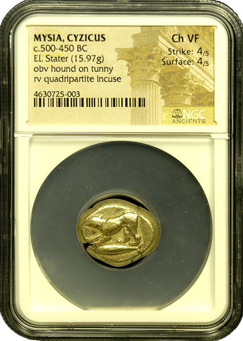 Cyzicus Electrum Stater Hound on Tunny NGC Ch VF 4x4 Cyzicus Electrum Stater Hound on Tunny NGC Ch VF 4x4