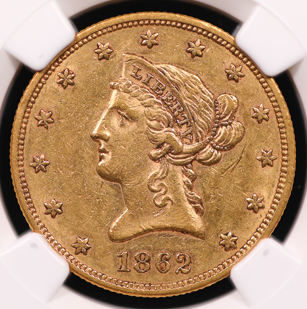 1862 $10 Liberty Gold NGC AU-55
